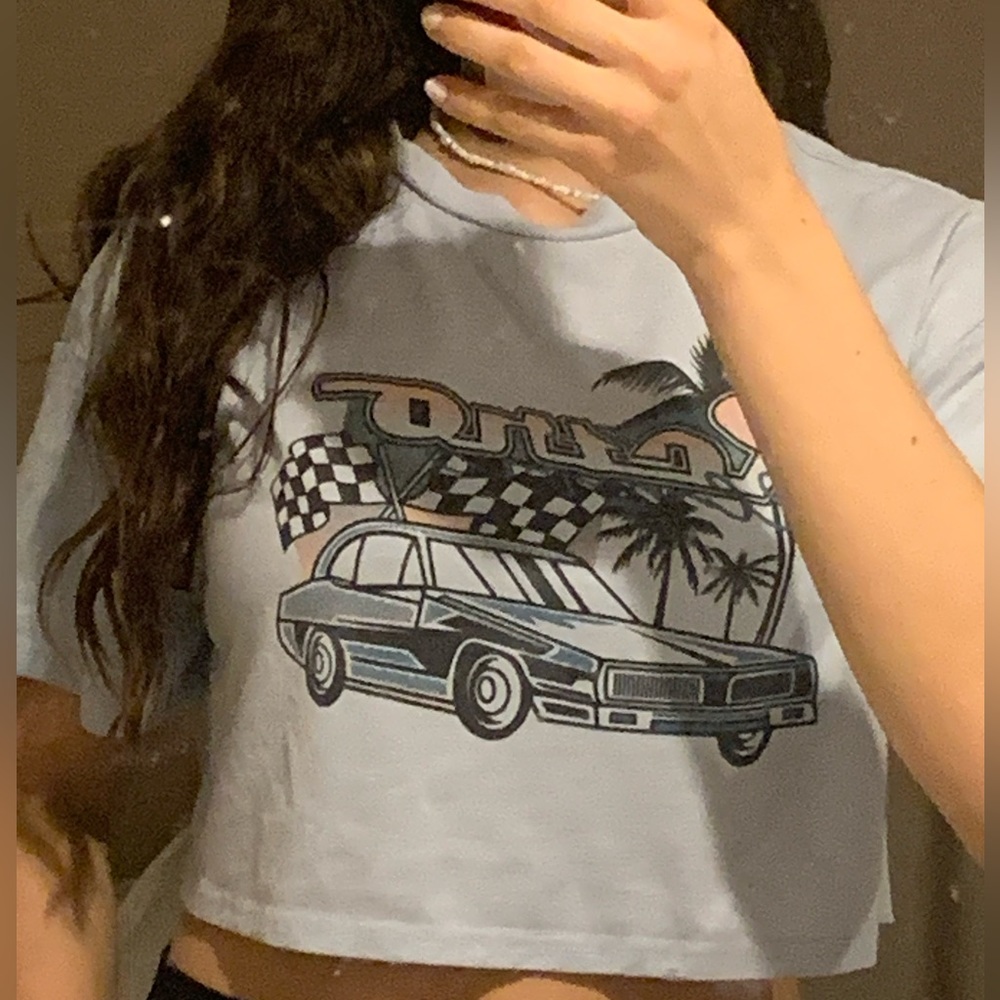 shein/romwe cropped blue retro t-shirt